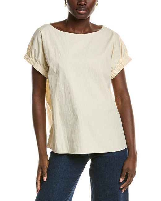 Lafayette 148 New York Natural Gathered Cuff Sleeve Blouse