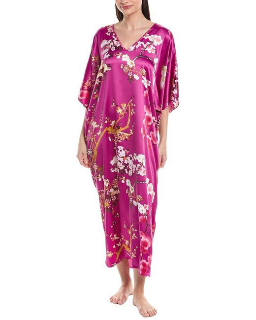 Natori Pink Sakura Satin Butterfly Caftan