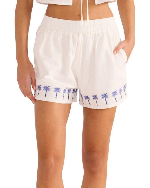 MINKPINK White Isadora Embroidered Linen-blend Short