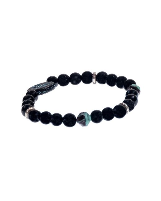 jean claude Blue Dell Arte Silver Black Onyx Bohemian Glass Stretch Bracelet for men