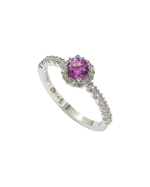 Suzy Levian White Silver Diamond & Sapphire Ring