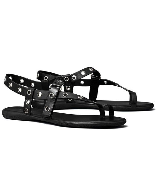 Tory Burch Black Eyelet Toe Leather Ring Sandal