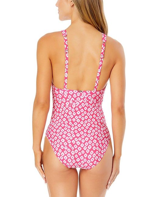 Anne Cole Pink Double Ring Plunge Front One-Piece
