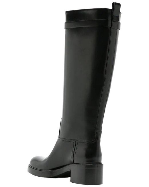 Ferragamo Black Gancini 55Mm Leather Knee Boot