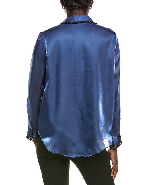 Endless Rose Blue Beaded Collar Relaxed Blouse