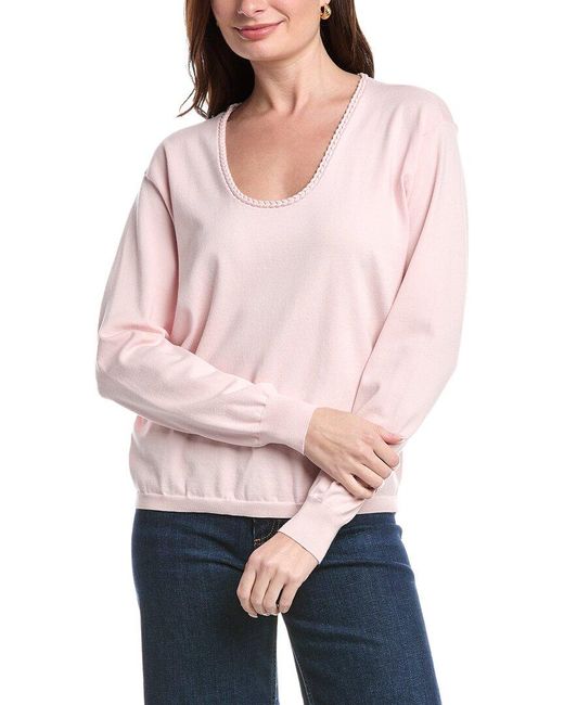 Cabi Pink Braided Neck Pullover