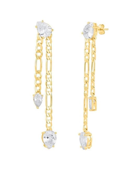 MaxColor Metallic 14k Plated Cz Drop Earrings