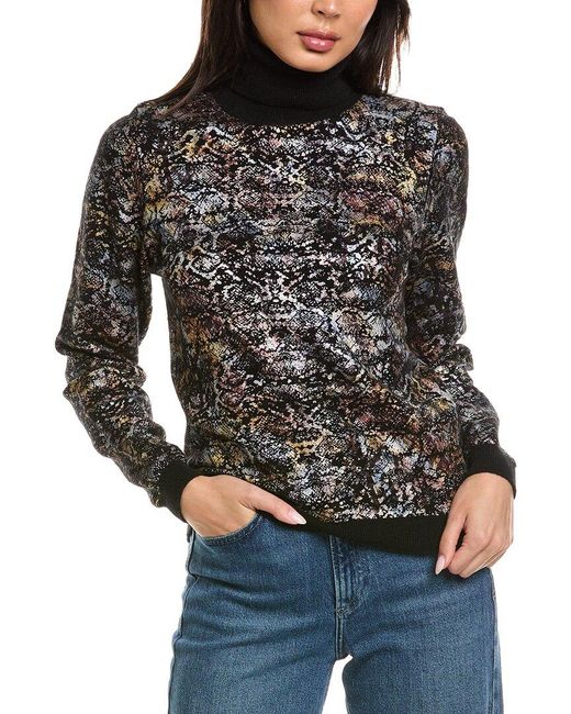 Brodie Cashmere Black Felicity Foiled Snake Roll Neck