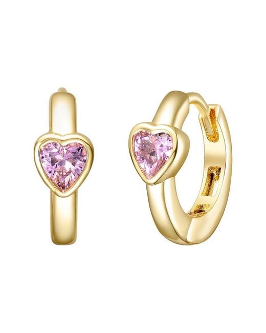 Genevive Jewelry Pink Rachel Glauber 14K Plated Cz Hoop Earrings