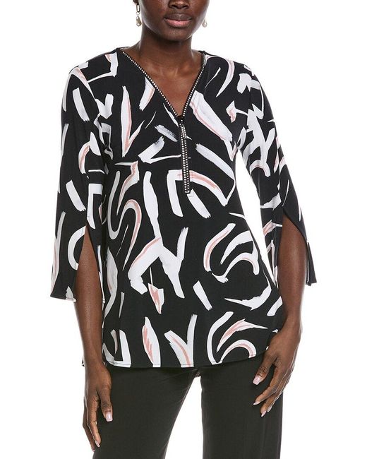 Joseph Ribkoff Black Abstract Front Zip Tunic Top