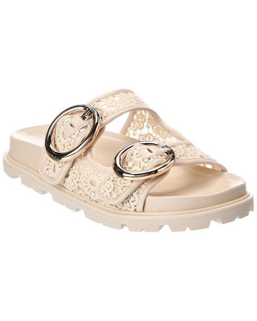 Stuart Weitzman Natural Benni Crochet & Leather Sport Slide