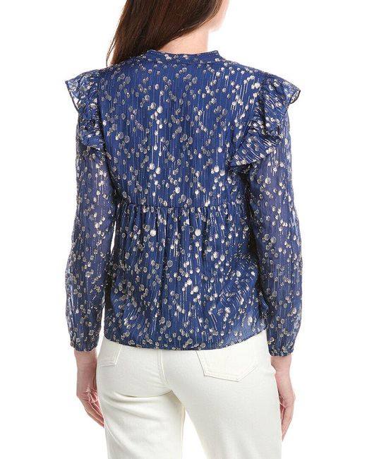Sail To Sable Blue Ruffle Front Top