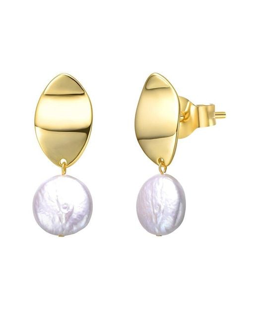 Genevive Jewelry Metallic 14k Over Silver 13mm Pearl Dangle Earrings