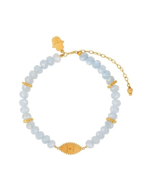 Karma and Luck Metallic Plated Aquamarine Cz Beaded Bracelet