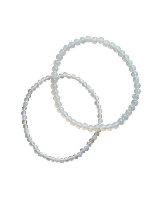 Sterling Forever White Gemstone Set Of 2 Stone Beaded Stretch Bracelets