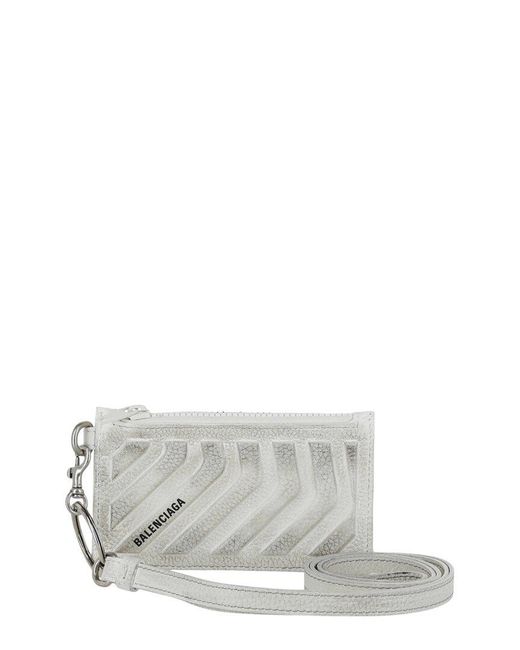 Balenciaga White Car Long Coin And Card Leather Wallet
