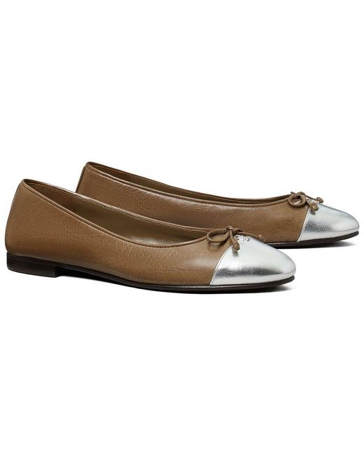 Tory Burch Brown Cap-Toe Leather Ballet Flat
