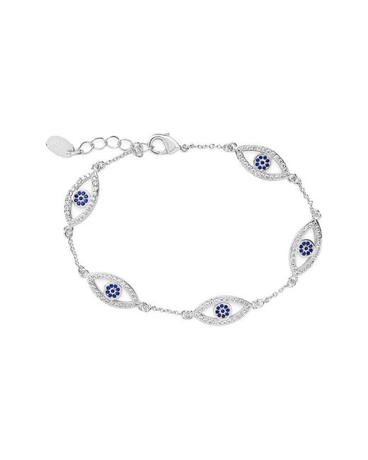 Sterling Forever Multicolor Rhodium Plated Cz Evil Eye Bracelet