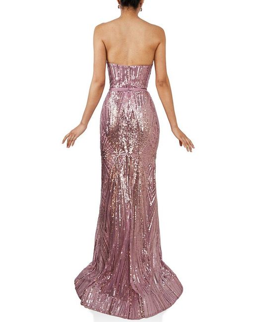 Terani Purple Strapless Low Back Gown