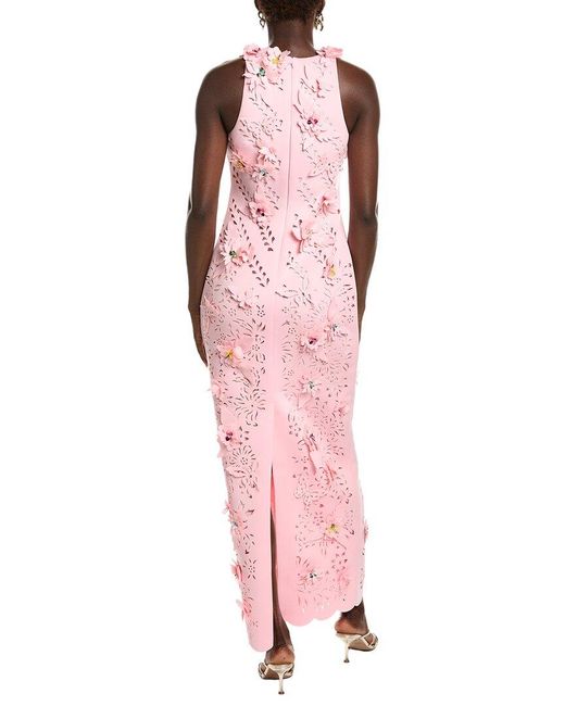 Badgley Mischka Pink Scuba 3D Flowers Gown