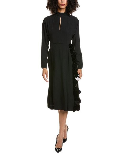 Prada Black Paillette & Bead Embellished Crepe Midi Dress
