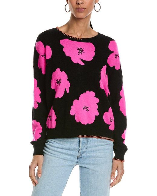 Brodie Cashmere Black Funky Floral Cashmere Sweater