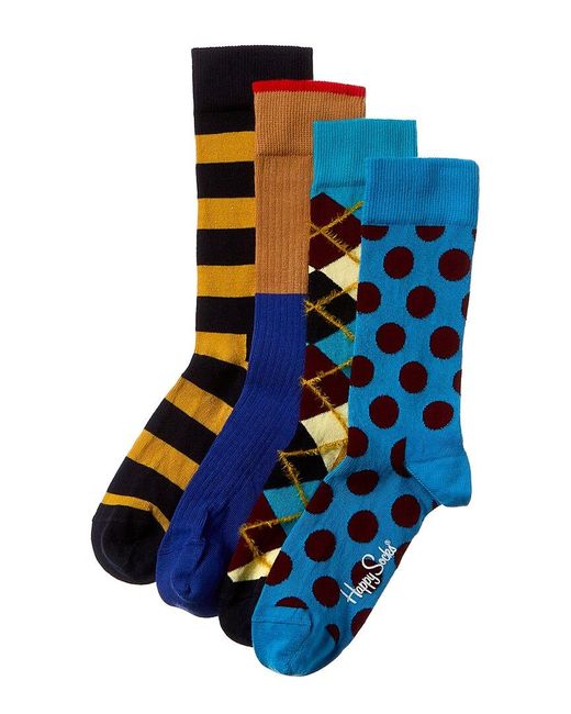 Happy Socks Blue 4pk Classic Sock Gift Set for men