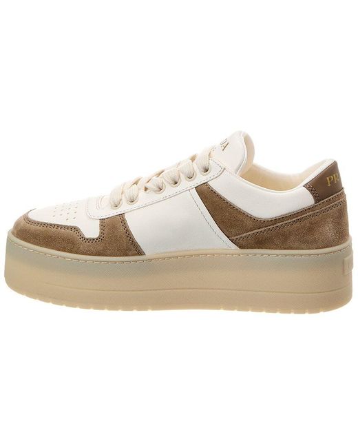 Prada White Downtown Suede & Leather Platform Sneaker