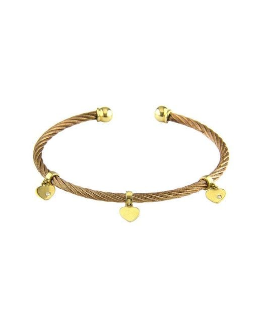 Diamond Select Cuts Metallic Heart 14K & Stainless Steel 0.02 Ct. Tw. Diamond Bangle Bracelet