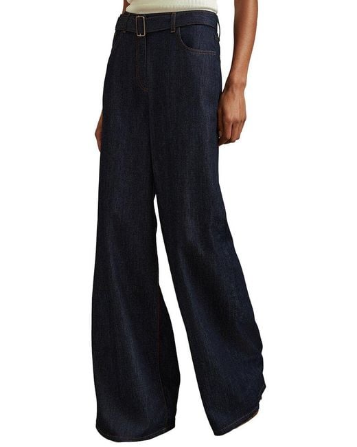 Reiss Blue Luca Belted Wide Leg Jean