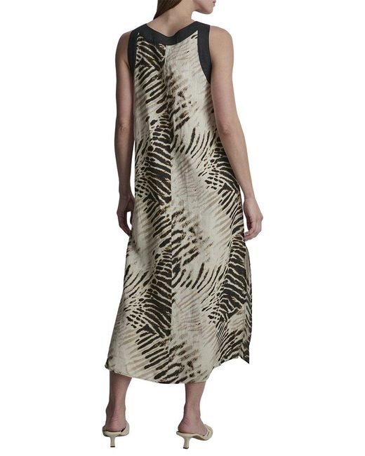 DKNY Blue V-Neck Printed Linen Dress