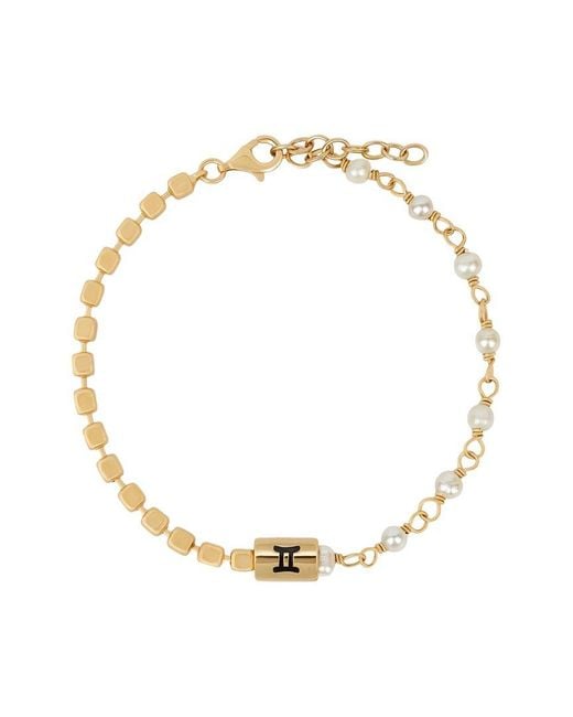 Karma and Luck Metallic Zodiac Plated & 4 Mm Pearl Beaded Bracelet