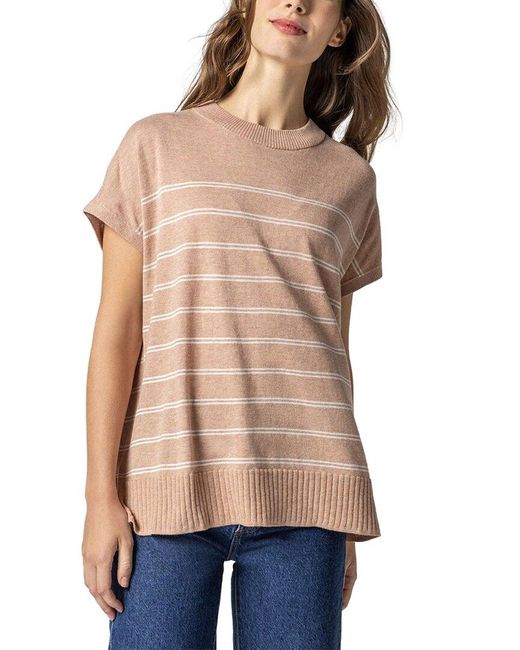 Lilla P Natural Striped Poncho Linen-blend Sweater