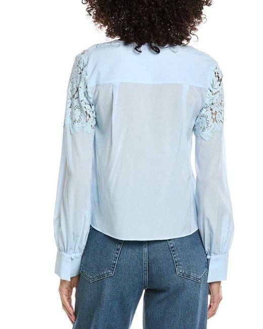 Generation Love Blue Harlea Lace Combo Silk-Blend Blouse