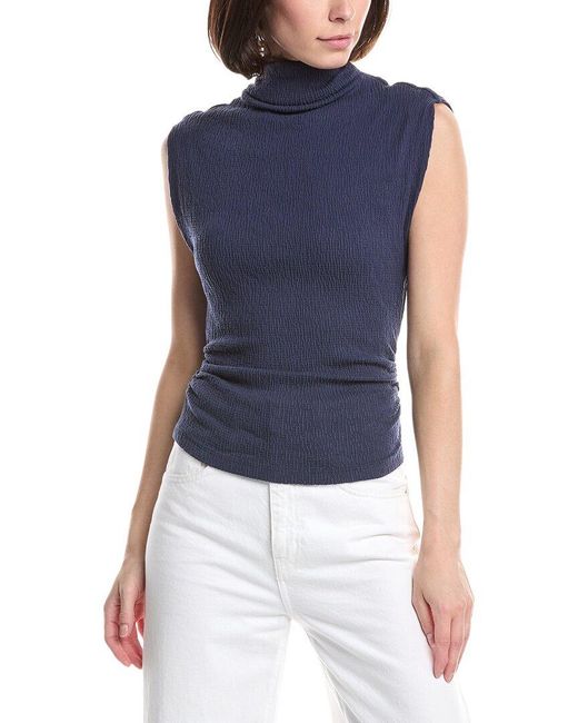 Michael Stars Blue Campbell Ruched Mock Neck T-Shirt