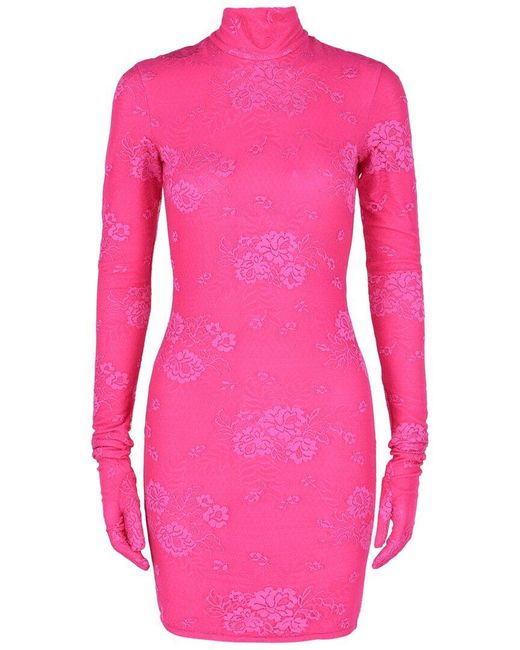 Balenciaga Pink Floral Lace Mini Dress