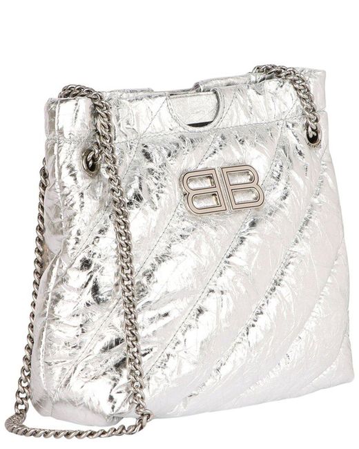 Balenciaga White Xs Metallized Quilted Crush Leather Tote