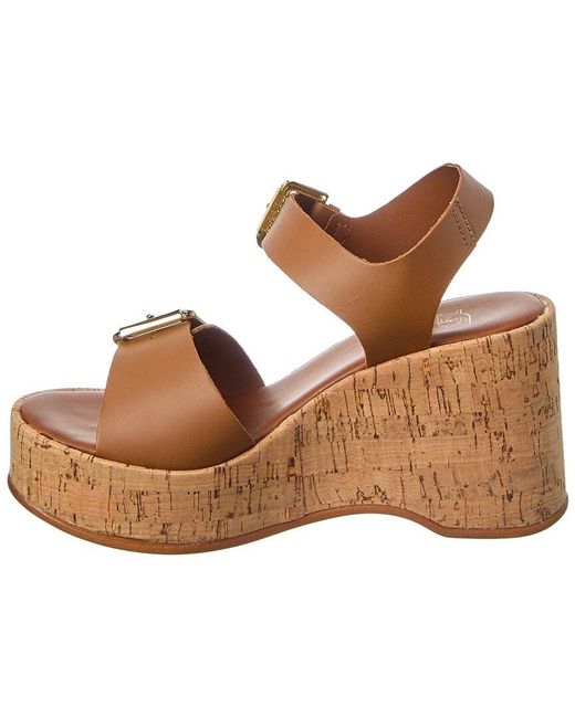 Dune Brown Kamies Leather Wedge Sandal