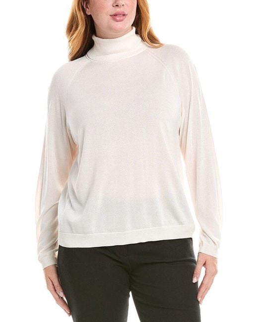 Lafayette 148 New York White Plus Raglan Sleeve Turtleneck Silk-Blend Sweater
