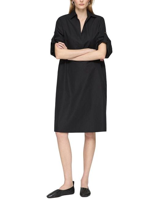 Lafayette 148 New York Black Plus W Tab Sleeve Popover Dress