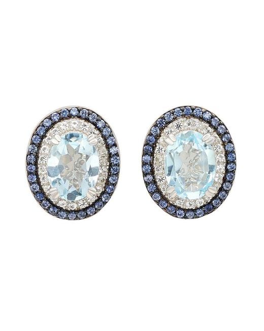 Suzy Levian Blue Silver 0.02 Ct. Tw. Diamond & Gemstone Earrings