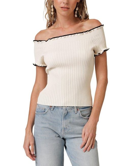 Line & Dot White Reonny Off The Shoulder Sweater