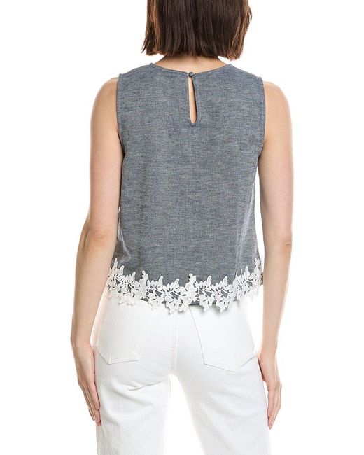 Cece Blue Boxy Sleeveless Linen-Blend Top