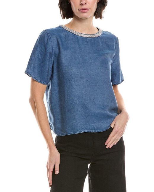 Vince Camuto Blue Rhinestone Collar Blouse