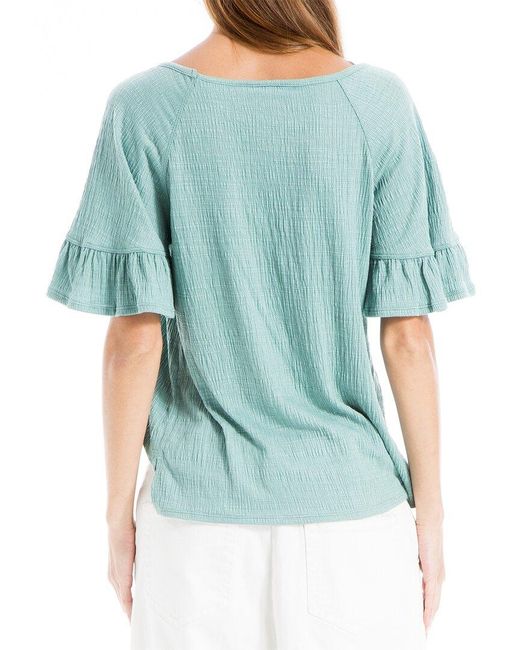 Max Studio Blue Flutter Sleeve Top