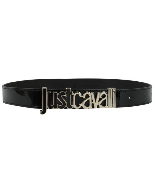 Just Cavalli Black Plaque Leather Belt
