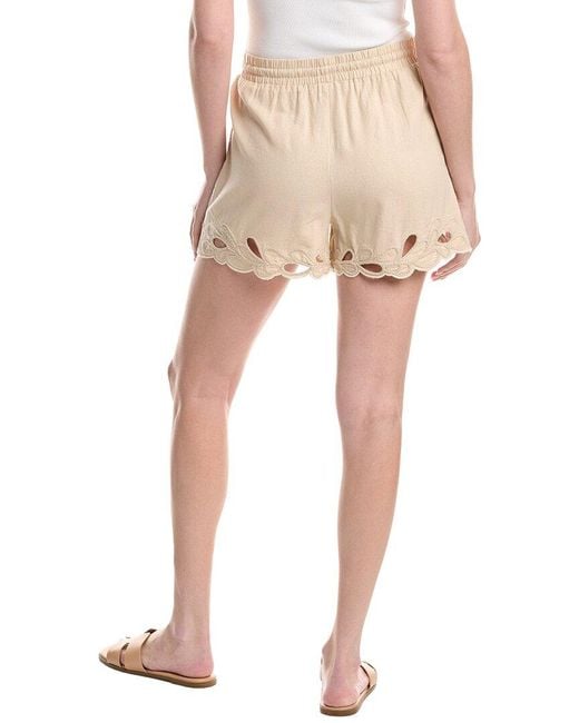 Ellen Tracy Natural Embroidered Linen-Blend Short