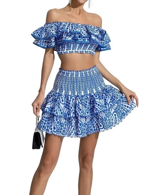 Linda Charm Blue 2Pc Top & Mini Skirt Set