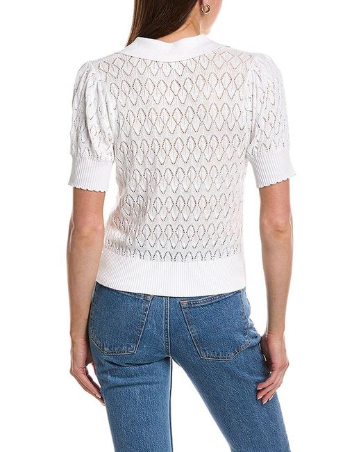 Design History White Textured Polo Sweater
