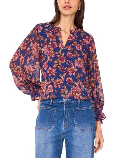 Vince Camuto Blue Split Neck Blouse